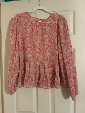 LOFT Pink Floral Peplum Blouse
